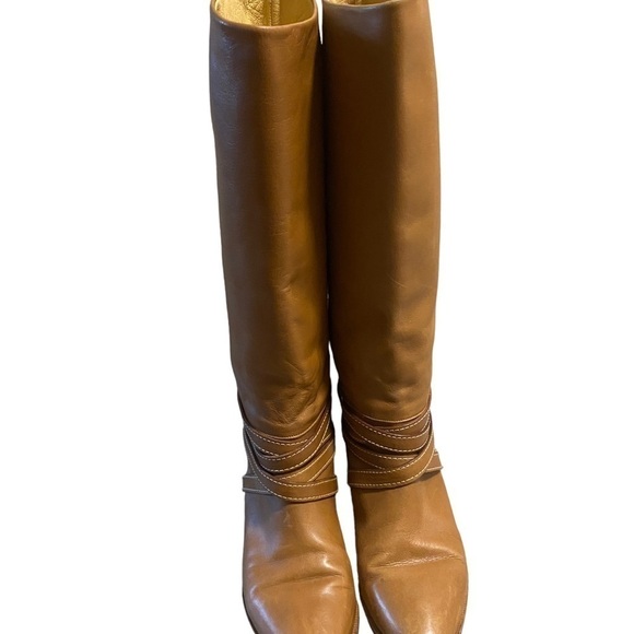 Joan & David Brown Camel Soft Leather Riding Boots Strappy Handmade Italy Sz 6? - Picture 9 of 16